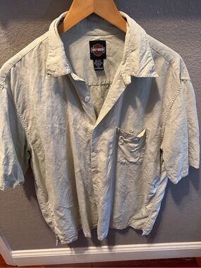 Harley-Davidson Men's 100% Silk Light Green Short-Sleeve Button-Up Shirt large